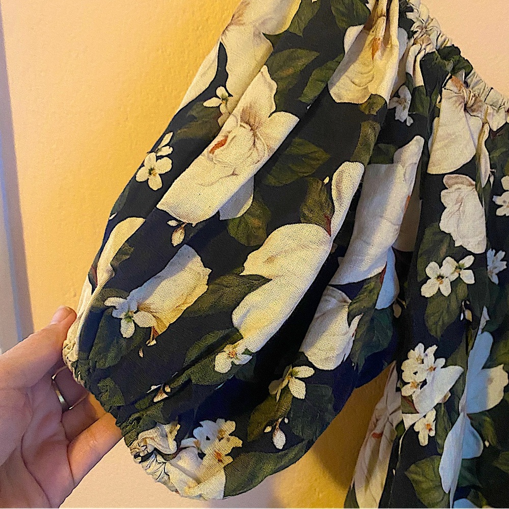 POSSE Australia Dove linen mini puff sleeve dress tropical floral print M - Picture 5 of 12